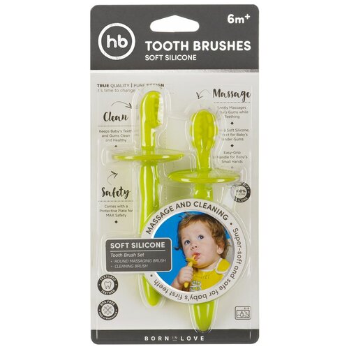 фото Набор щеток happy baby silicone tooth brushes set от 6 месяцев, mint
