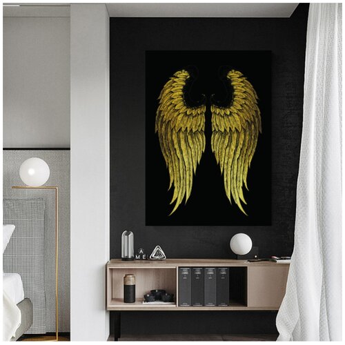 фото Картина для интерьера в гостиную/зал/спальню "золотые крылья", хлопковый холст на подрамнике, 50х70 см картинумне!