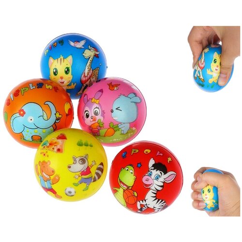 фото Набор 12 мягких мячиков-антистрессов с рисунком животных 6,5 см/мячики детские в наборе/мячики облегченные panawealth