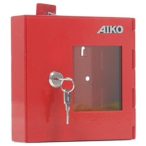 фото Ключница пожарная aiko key-1 fire на 1 ключ, 175*162*40мм, ключевой замок, металл, красный, со стеклом и молоточком промет
