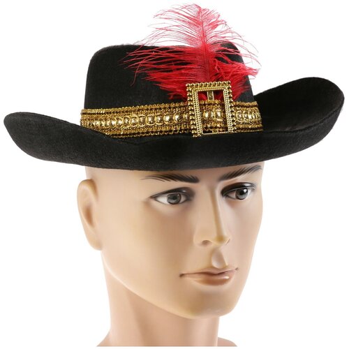 фото Карнавальная шляпа с пером, цвет чёрный, р-р. 57-58 страна карнавалия