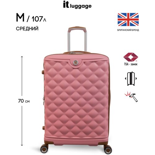фото Чемодан it luggage, abs-пластик, опорные ножки на боковой стенке, увеличение объема, износостойкий, жесткое дно, 107 л, размер m, розовый