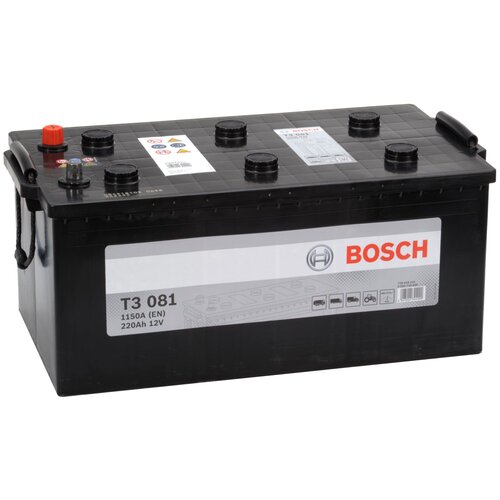 фото Bosch 0092t30810 аккумулятор t3 12v 220ah 1150а 518x291x242 залит заряжен, прямая полярность, слева, обслуж.