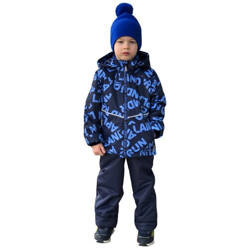 фото Утепленный комплект (куртка и брюки) lapland для мальчика, осенний-весенний "буквы" размер 122, синий/василек
