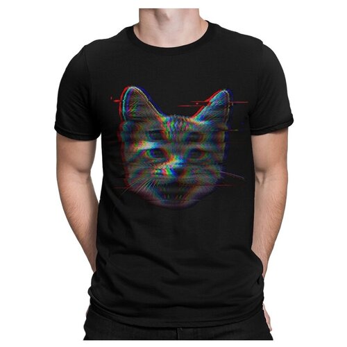 фото Футболка dream shirts кот глитч размер 2xl, черный
