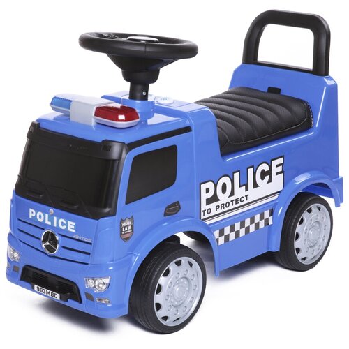 фото Пушкар полицейская машина-каталка детская mercedes-benz antos police babycare, кожаное сиденье, синий