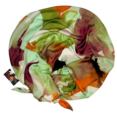фото Шарф женский весенний, вискоза, шёлк, полиэстер, зелёный, двойной шарф-долька оланж ассорти серия марокко с узелками