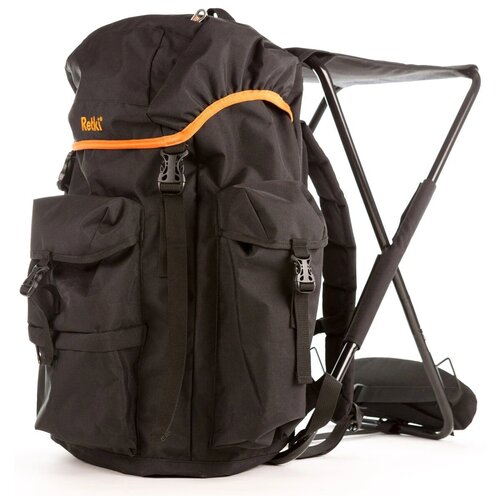 фото Рюкзак туристический retki "black seatpack", со встроенным стулом, цвет: черный, оранжевый, 50 л