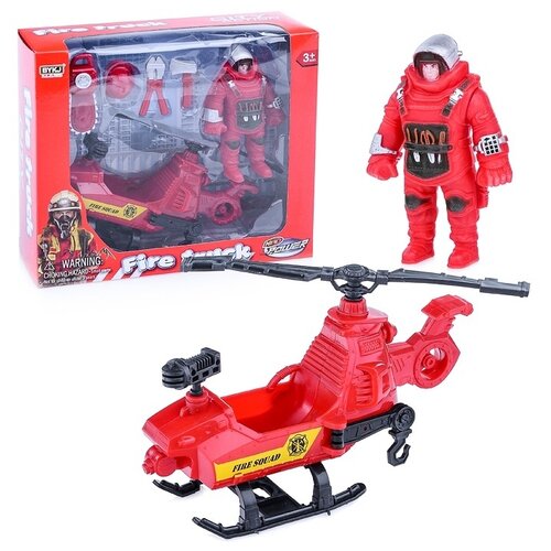 фото Пожарный набор oubaoloon с вертолетом, фигуркой пожарного, в коробке (9933a)