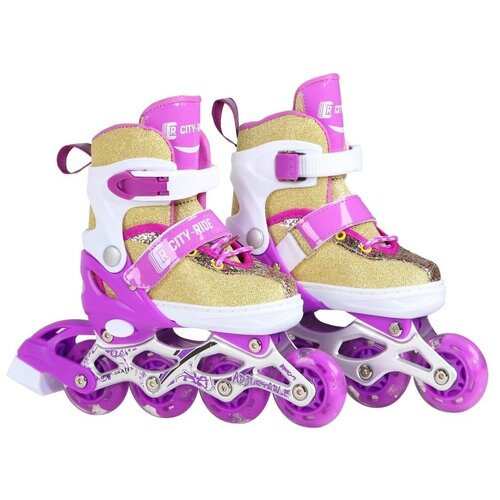 фото Роликовые коньки детские, ролики для детей, для катания на улице, тм "city-ride", pu колеса, все колеса светящиеся, подшипники abec 7, размер s (29-33), раздвижные, цвет фиолетовый