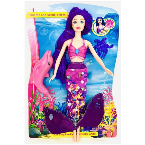 фото Кукла русалка bld184 kaibibi с длинными волосами, фигурка дельфина, тапочки, расческа, 30 см play smart