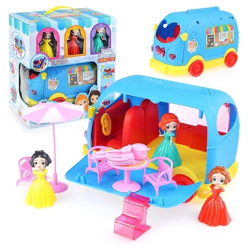 фото Игровой набор oubaoloon с автобусом, мебелью, посудой, 3 куклами, аксессуарами, свет, звук, в коробке (bx620)