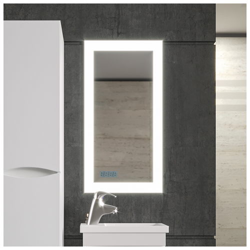 фото Зеркало для ванной вега 40 с подсветкой и часами, включение на взмах руки бриклаер