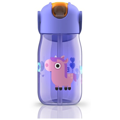 фото Бутылка с силиконовой соломкой 415 мл фиолетовая zoku