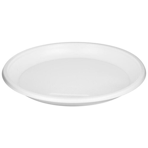 фото Комус тарелки одноразовые пластиковые бюджет, 20.5 см, 100 шт., белый