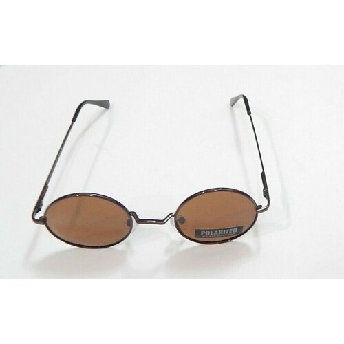 фото Солнцезащитные очки polarized, круглые, оправа: металл, складные, с защитой от уф, коричневый