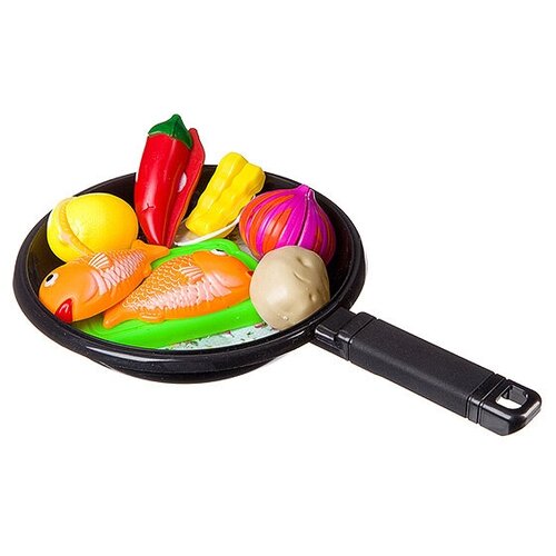 фото Набор продуктов со сковородкой и фартуком, "моей малышке", в наборе овощи в нарезку, доска, нож, в с yako