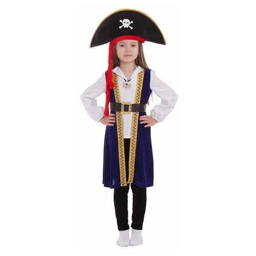 фото Костюм "пиратка в шляпе", шляпа, рубашка, подвеска, камзол, леггинсы, ремень размер 32 рост 246587 страна карнавалия