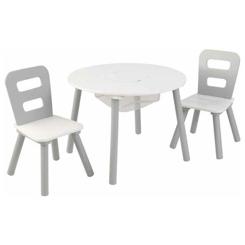 фото Комплект kidkraft круглый стол + 2 стула (26165_ke, 26166_ke, 27027_ke) 60x60 см серый/белый