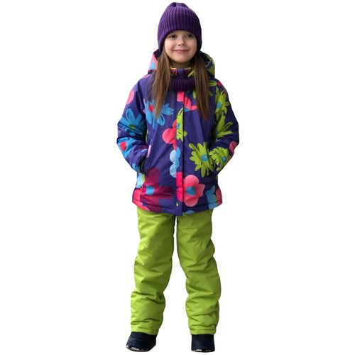 фото Утепленный комплект (куртка и брюки) lapland для девочки, осенний-весенний "цветник" размер 110, фиолетовый