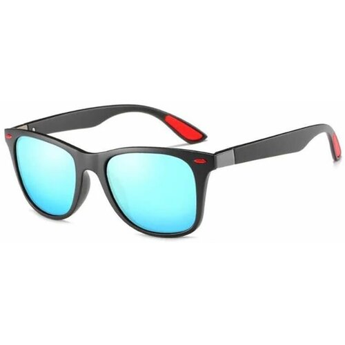 фото Солнцезащитные очки квадратные черные/красные, синяя линза нет бренда