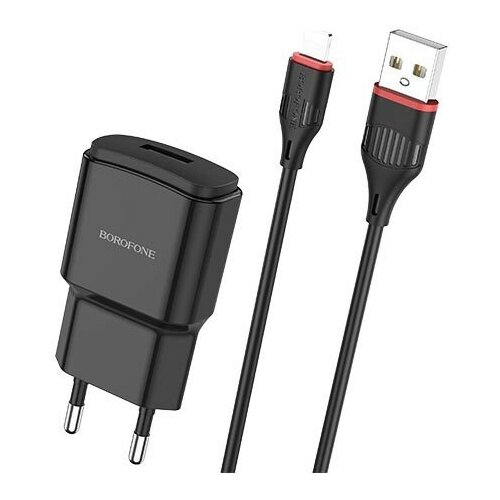 фото Сетевое зарядное устройство borofone ba48a orion 1xusb, 2.1а + кабель lightning 8-pin, 1м (белый)