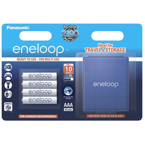 фото Аккумулятор aaa - panasonic eneloop 750 mah ni-mh (4 штуки) bk-4mccec4be с кейсом