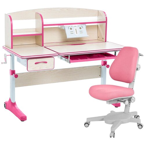 фото Комплект anatomica smart-50 парта + кресло + надстройка + подставка для книг 120x60 см клен/розовый