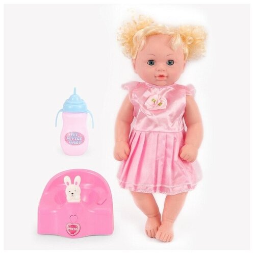 фото Кукла-младенец king time "малышка в розовом платье", 30 см, со световыми и звуковыми эффектами