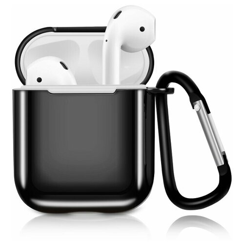 фото Чехол eva для наушников apple airpods 1/2 с карабином - чёрный (cbap07b)