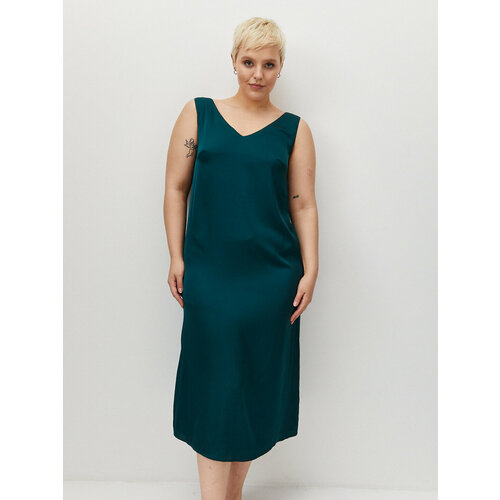 фото Платье-комбинация 4forms, в бельевом стиле, прямой силуэт, миди, размер 3xl, зеленый
