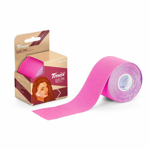 фото Тейп кинезиологический tmax beauty tape (5cmw x 5ml), вискоза, для эстетического тейпирования, розовый