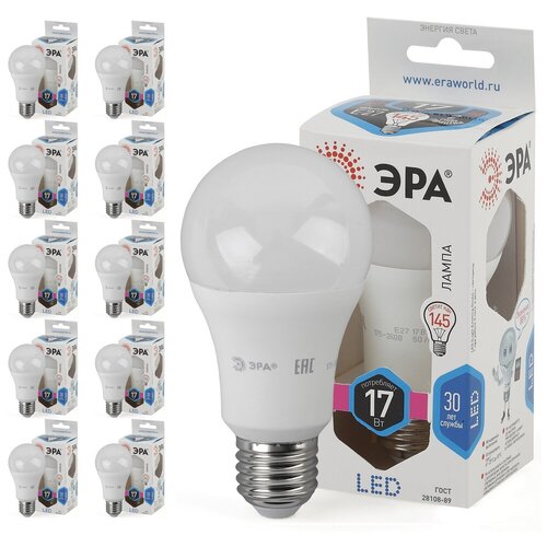 фото Лампа светодиодная эра led a60-17w-840-e27 диод, груша, 17вт, нейтр, e27, 10 шт