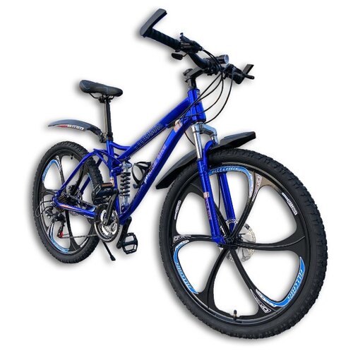 фото Велосипед на литых дисках двух-подвесной + хром пакет синий nice bike