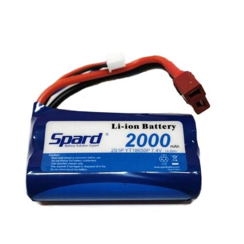 фото Аккумулятор li-ion spard 2000mah, 7,4v, 15c, t‐plug для remo hobby 1/16, himoto 1/18