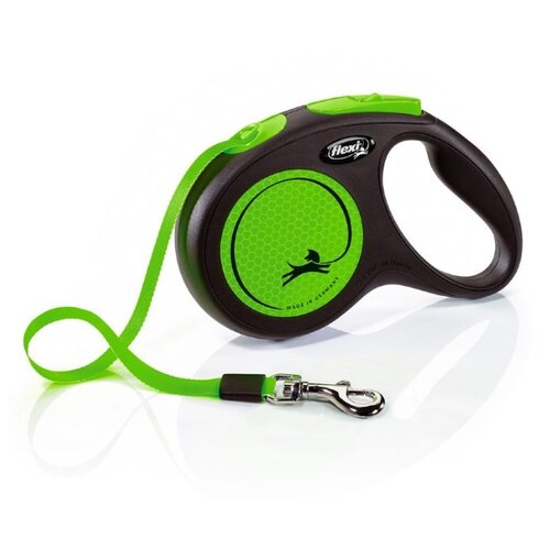 фото Flexi new neon m - поводок рулетка для собак 5м до 25кг, ремень, зеленая