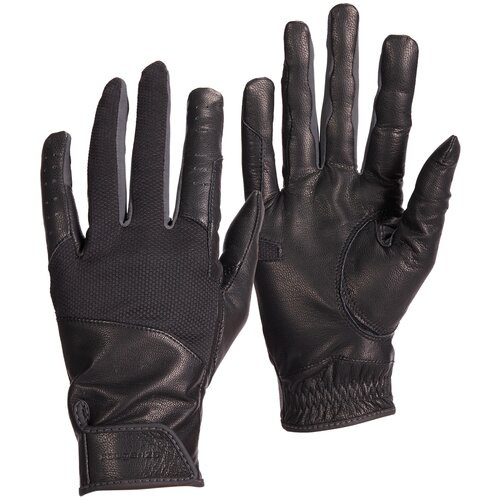 фото Женские перчатки для верховой езды 960 кожаные, размер: m, цвет: черный/угольный серый fouganza х декатлон decathlon