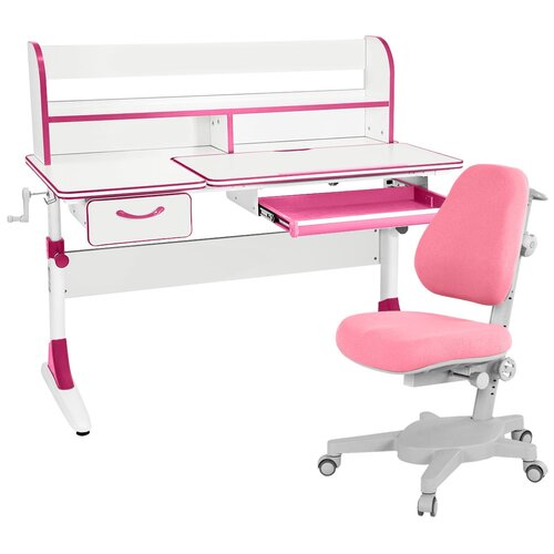 фото Комплект парта + кресло + надстройка + органайзер + ящик anatomica smart-60 lux молочный/розовый с розовым креслом armata