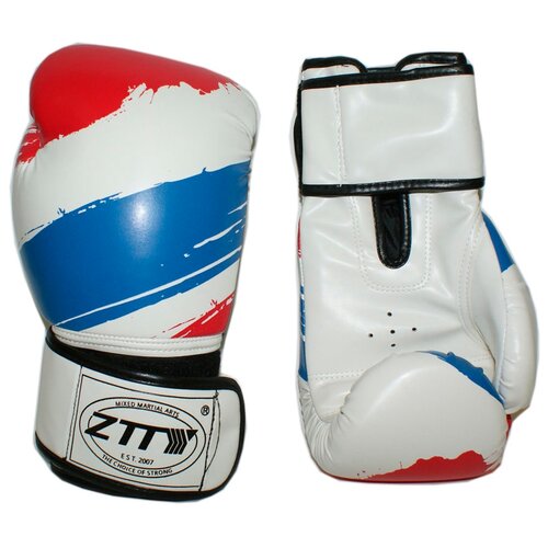 фото Перчатки боксёрские 14 oz: ztty-3g-14-б цвет - белый с синими и красными вставками. sprinter