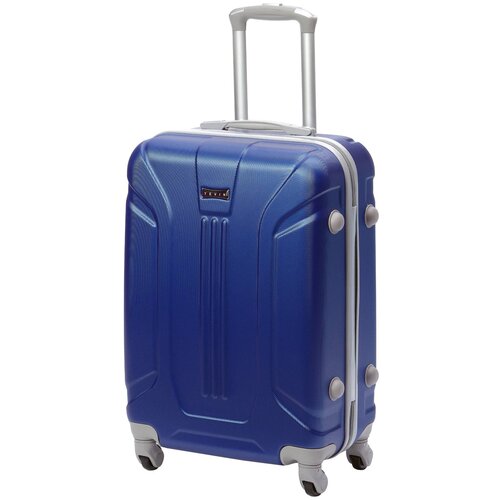 фото Качественный чемодан тевин темно-синий пластиковый на 4 колесах противоударный 0009, размер m, 56 л tevin