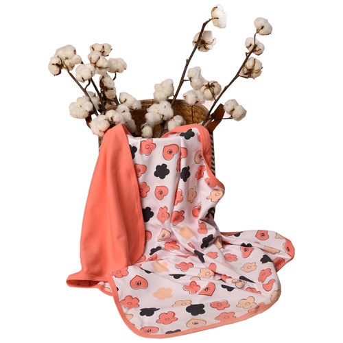 фото Одеяло-плед для новорожденного patrino "цветы и сердечки" (персиковый, интерлок) 80х100 см тутси