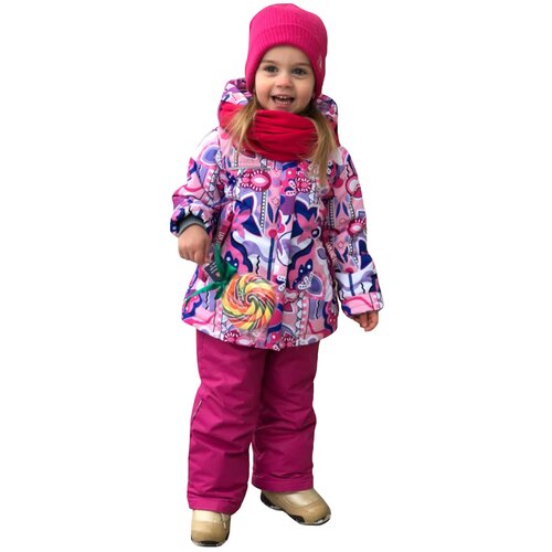 фото Утепленный комплект (куртка и брюки) lapland для девочки, осенний-весенний "кружева" размер 92, фуксия