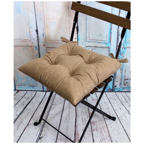 фото Подушка декоративная на стул matex velours кофейный с завязками, чехол не съемный, ткань велюр, 42х42 см матекс