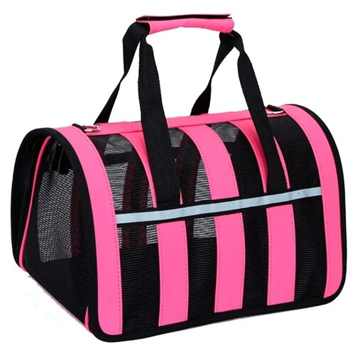 фото Переноска-сумка для кошек и собак с сетчатыми боковинами, розовая, 25х23х41 см, pets & friends pf-bp-04
