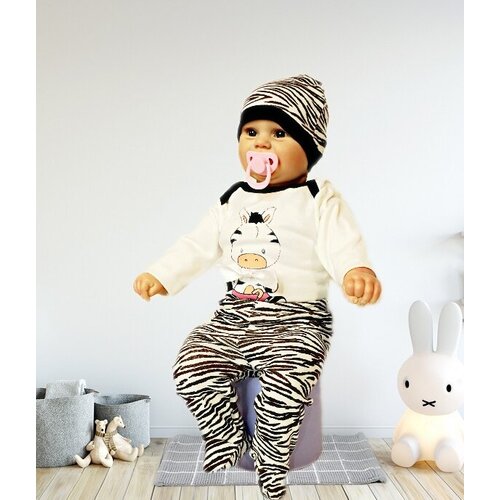 фото Костюм детский для новорожденных из хлопка 100% комплект 3 предмета боди, шапочка, ползунки, рост 50-56см, 2 месяца. minibird