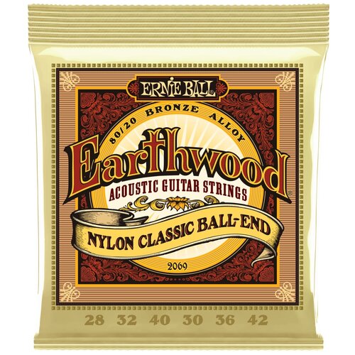 фото Ernie ball 2069 earthwood 80/20 folk nylon 28-42 струны для классической гитары