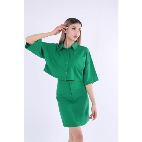 фото Костюм, жакет и юбка, повседневный стиль, полуприлегающий силуэт, карманы, размер 42-44 ru - (m), зеленый не определен