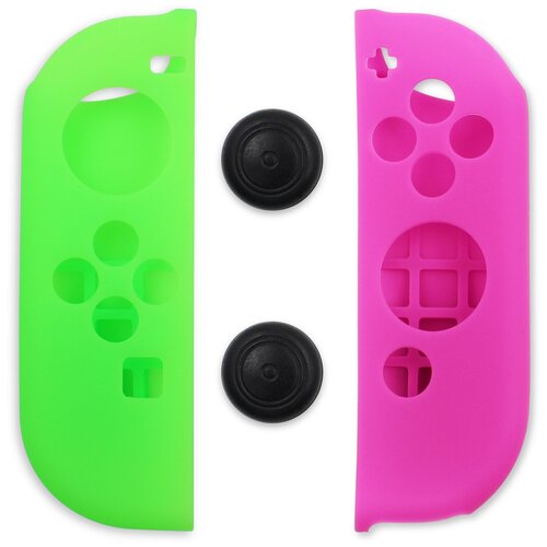 фото Защитный комплект arbitt cokebox (накладки и кнопки зелено-розовые) из высококачественной резины soft touch для контроллеров joy-con игровой консоли nintendo switch anylife