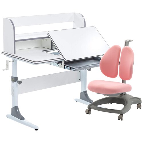 фото Комплект anatomica smart-30 парта study-100 lux + органайзер + кресло orlando duos 100x60 см белый/серый/розовый