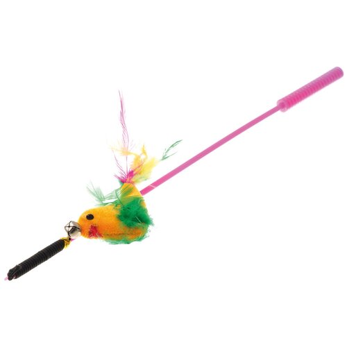 фото Дразнилка для кошек zooone дразнилка-удочка с игрушкой птица с перьями (st-101/102) желтый/зеленый